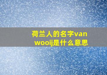 荷兰人的名字van wooij是什么意思